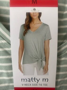 Matty M Women's Top Side Tie Short Sleeve T-Shirt Green (CLOSET CLEAR OUT)